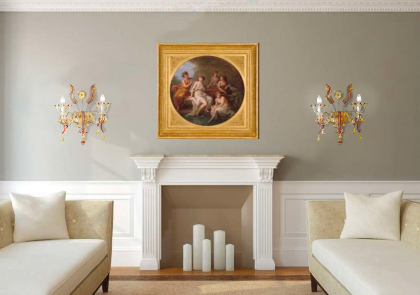Fireplace lighting and artwork with Murano sconces