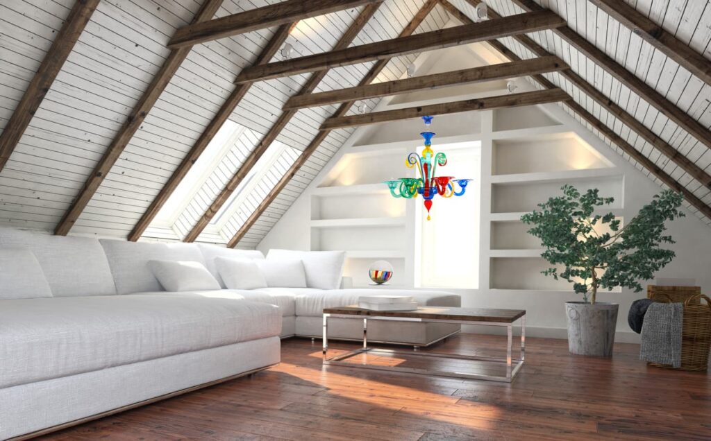 Chandelier for ceiling with wooden beams